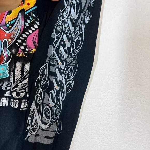 Vintage Black Mini Dress Tunic Top Rock Swarovski Rhinestone Retro Winged Guitar - Picture 10 of 12